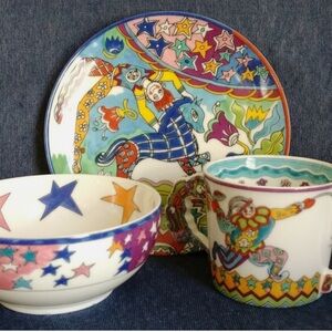 Tiffany & Co. “Fantasy”MUG, BOWL, and PLATE TRIO ~ Gene Moore ~1997 Tiffany & Co